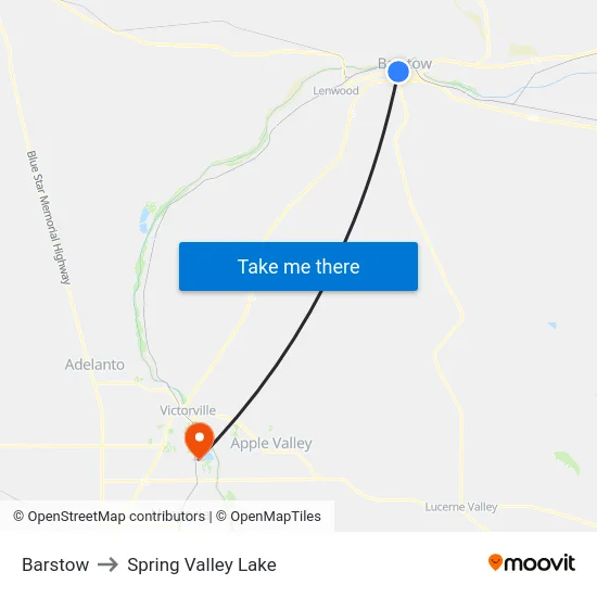 Barstow to Spring Valley Lake map