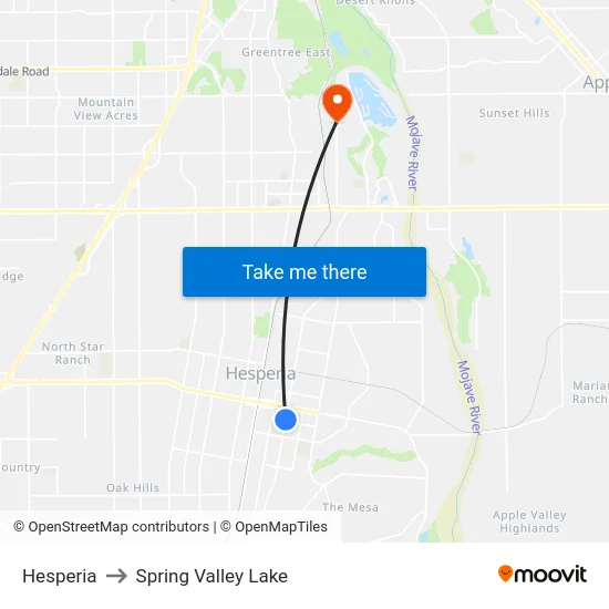 Hesperia to Spring Valley Lake map