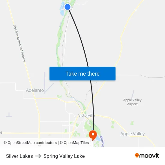 Silver Lakes to Spring Valley Lake map