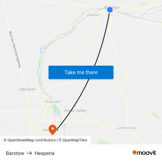 Barstow to Hesperia map