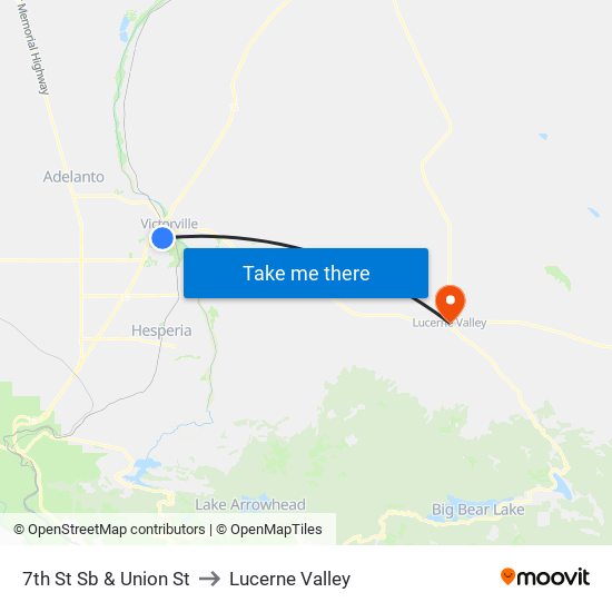 7th St Sb & Union St to Lucerne Valley map