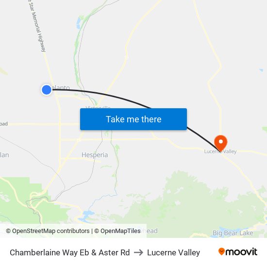 Chamberlaine Way Eb & Aster Rd to Lucerne Valley map