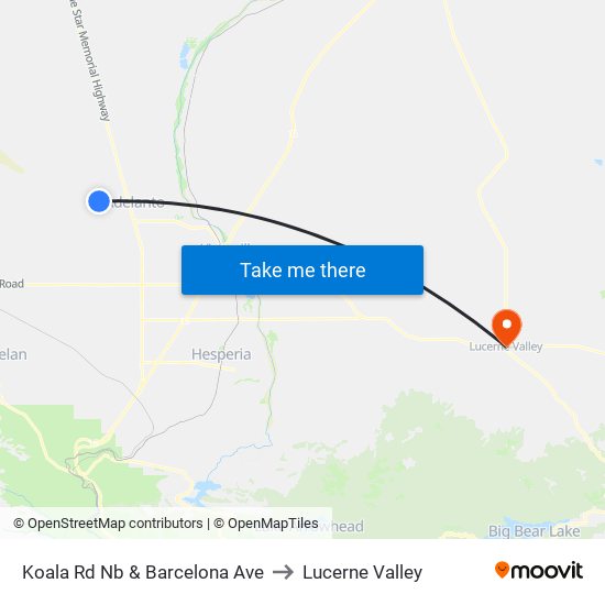 Koala Rd Nb & Barcelona Ave to Lucerne Valley map