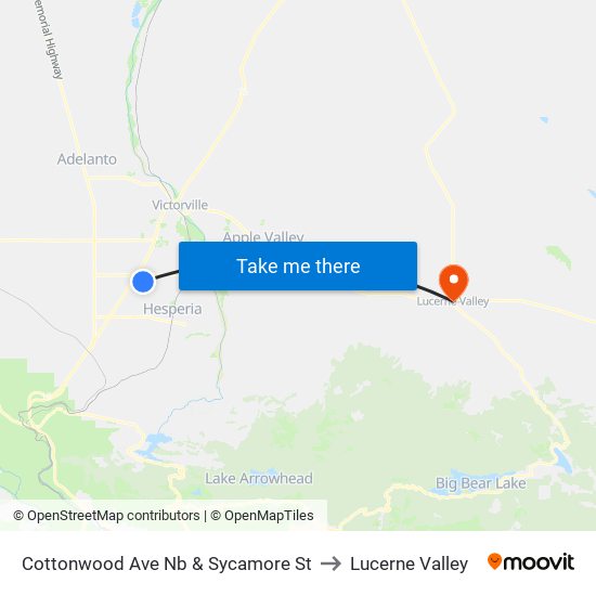 Cottonwood Ave Nb & Sycamore St to Lucerne Valley map