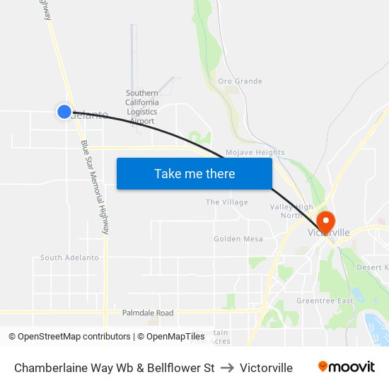 Chamberlaine Way Wb & Bellflower St to Victorville map