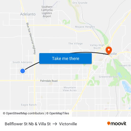 Bellflower St Nb & Villa St to Victorville map