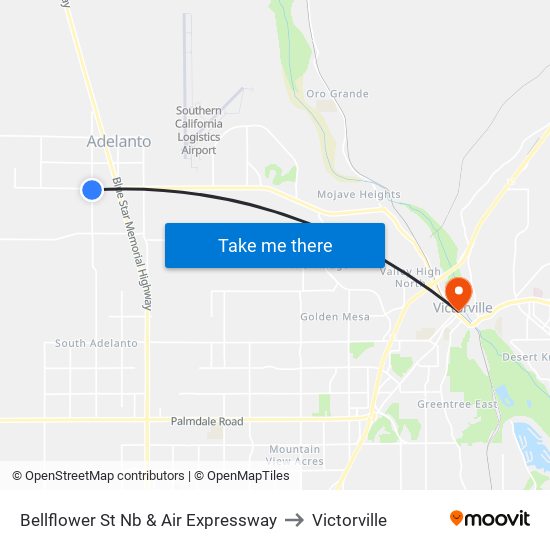 Bellflower St Nb & Air Expressway to Victorville map