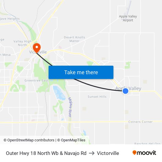 Outer Hwy 18 North Wb & Navajo Rd to Victorville map