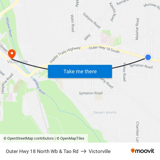 Outer Hwy 18 North Wb & Tao Rd to Victorville map