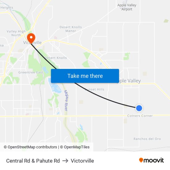 Central Rd & Pahute Rd to Victorville map