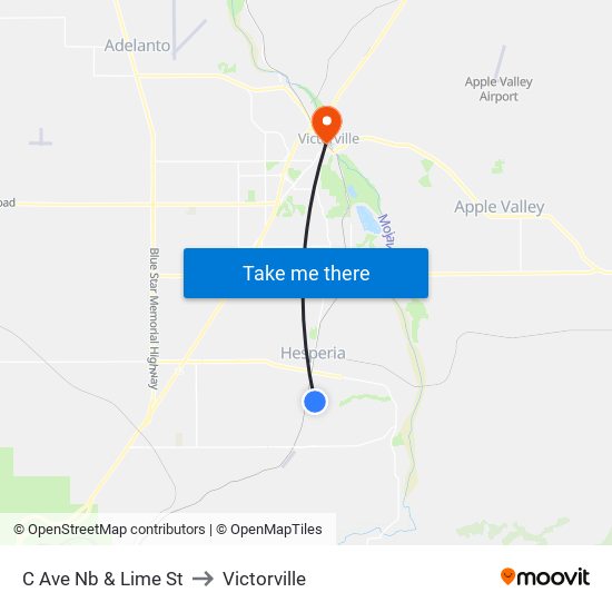 C Ave Nb & Lime St to Victorville map