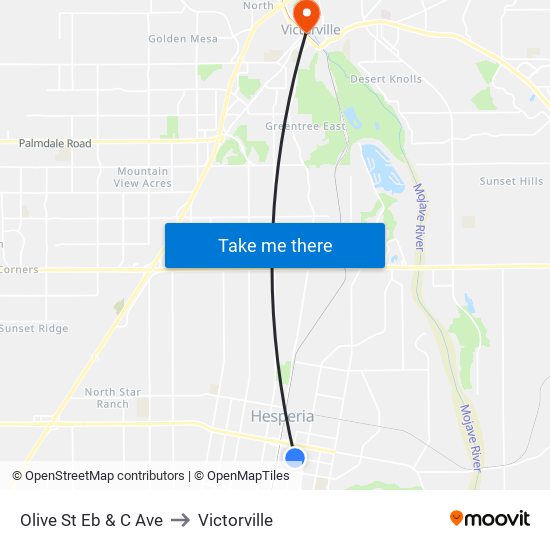 Olive St Eb & C Ave to Victorville map