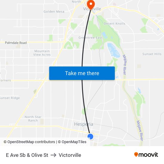 E Ave Sb & Olive St to Victorville map