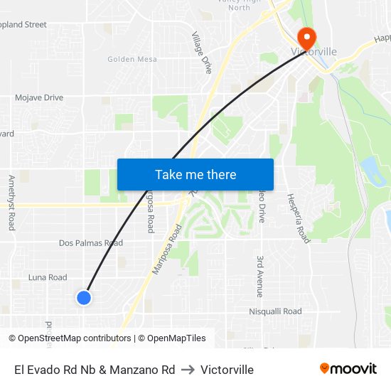 El Evado Rd Nb & Manzano Rd to Victorville map