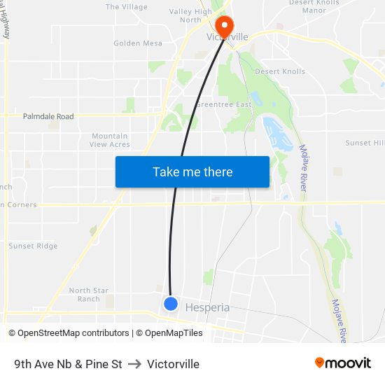 9th Ave Nb & Pine St to Victorville map