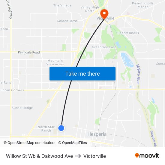 Willow St Wb & Oakwood Ave to Victorville map