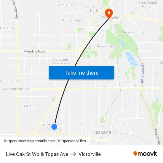 Live Oak St Wb & Topaz Ave to Victorville map