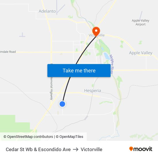 Cedar St Wb & Escondido Ave to Victorville map