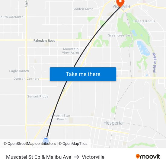 Muscatel St Eb & Malibu Ave to Victorville map