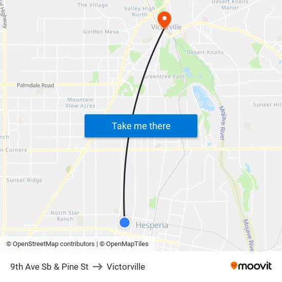 9th Ave Sb & Pine St to Victorville map