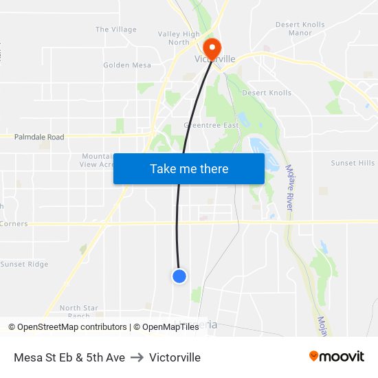 Mesa St Eb & 5th Ave to Victorville map