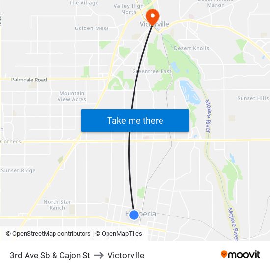 3rd Ave Sb & Cajon St to Victorville map