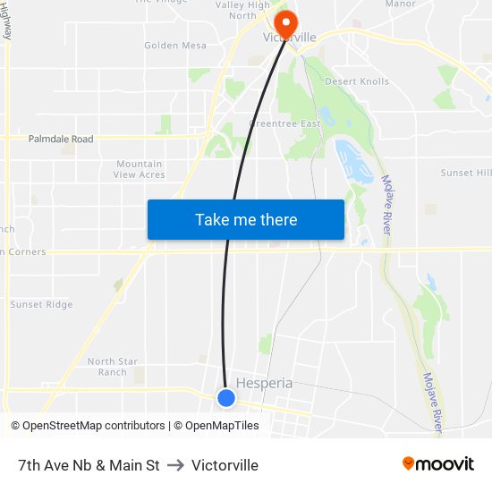 7th Ave Nb & Main St to Victorville map