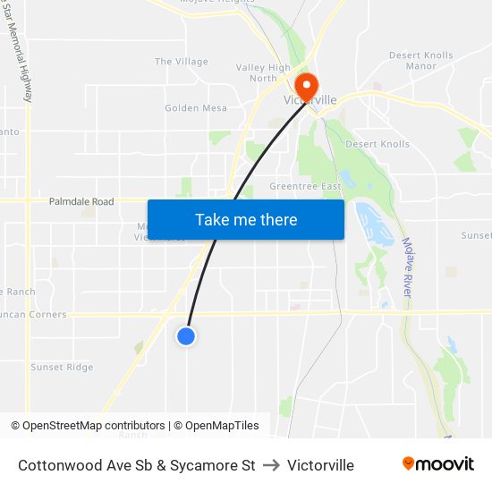 Cottonwood Ave Sb & Sycamore St to Victorville map