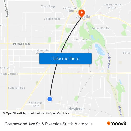 Cottonwood Ave Sb & Riverside St to Victorville map