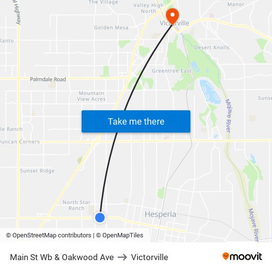 Main St Wb & Oakwood Ave to Victorville map