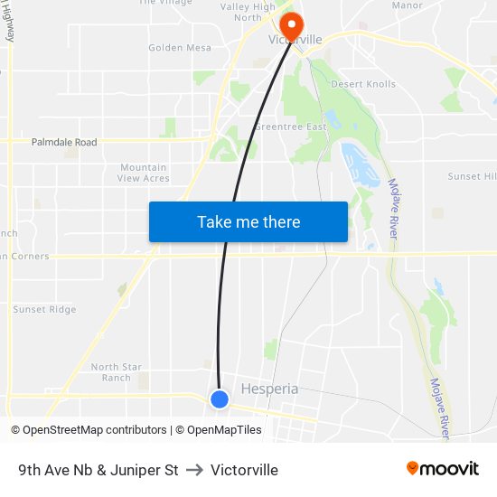 9th Ave Nb & Juniper St to Victorville map