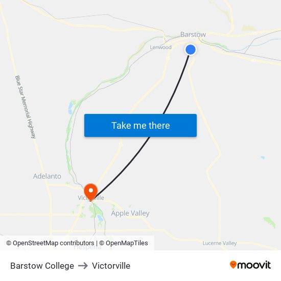 Barstow College to Victorville map