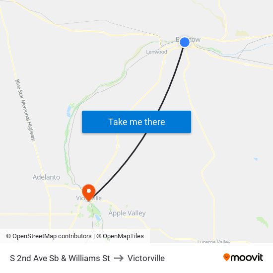 S 2nd Ave Sb & Williams St to Victorville map