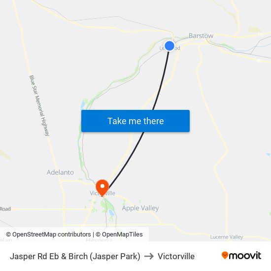 Jasper Rd Eb & Birch (Jasper Park) to Victorville map
