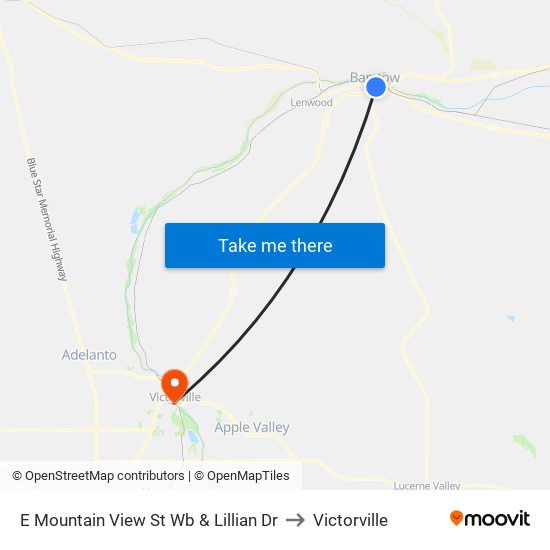 E Mountain View St Wb & Lillian Dr to Victorville map