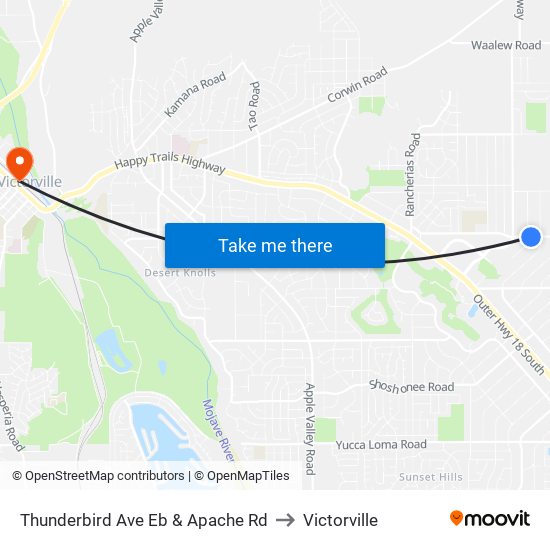 Thunderbird Ave Eb & Apache Rd to Victorville map