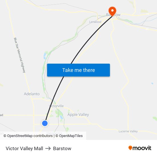 Victor Valley Mall to Barstow map