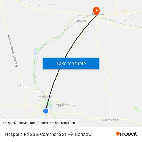 Hesperia Rd Sb & Comanche St to Barstow map