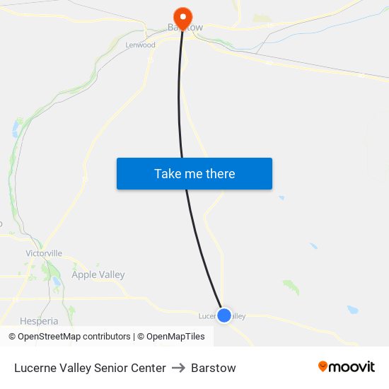 Lucerne Valley Senior Center to Barstow map