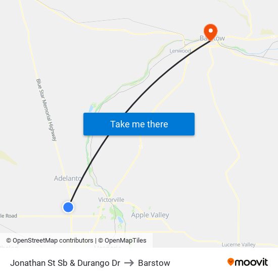 Jonathan St Sb & Durango Dr to Barstow map