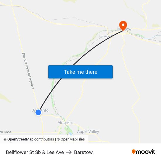 Bellflower St Sb & Lee Ave to Barstow map