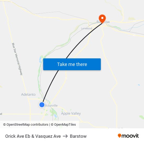 Orick Ave Eb & Vasquez Ave to Barstow map