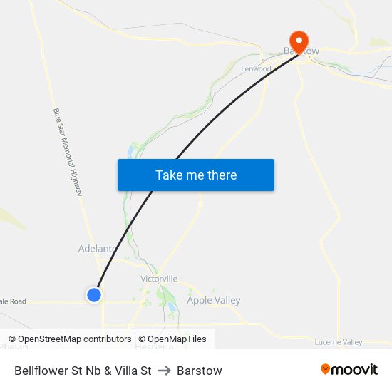 Bellflower St Nb & Villa St to Barstow map