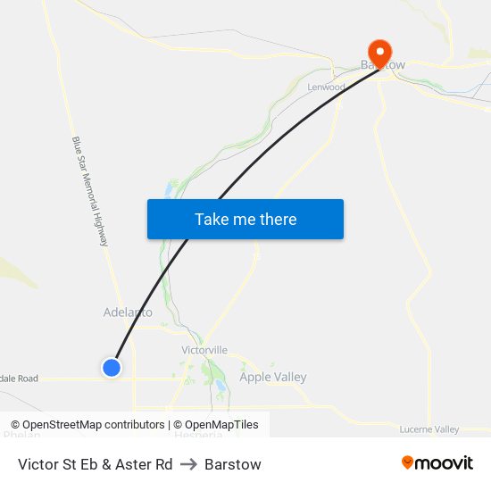 Victor St Eb & Aster Rd to Barstow map