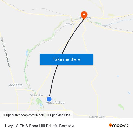 Hwy 18 Eb & Bass Hill Rd to Barstow map