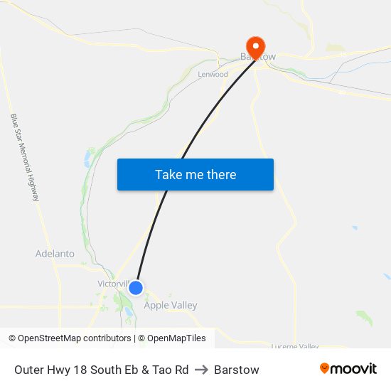 Outer Hwy 18 South Eb & Tao Rd to Barstow map