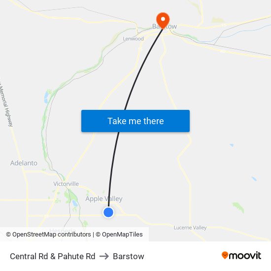 Central Rd & Pahute Rd to Barstow map