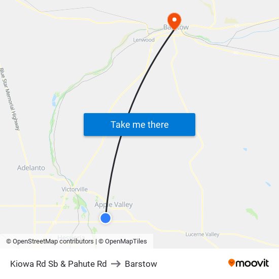 Kiowa Rd Sb & Pahute Rd to Barstow map