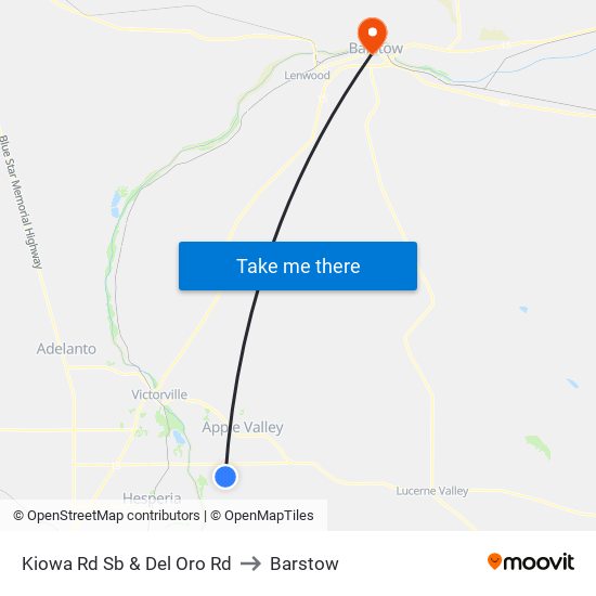 Kiowa Rd Sb & Del Oro Rd to Barstow map