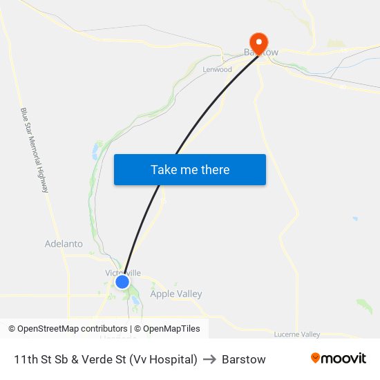 11th St Sb & Verde St (Vv Hospital) to Barstow map